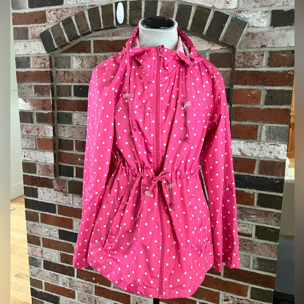 WEATHER TAMER Pink Polka Dot Hooded Parka In A Pocket Jacket  6 NWOT - Picture 3 of 10